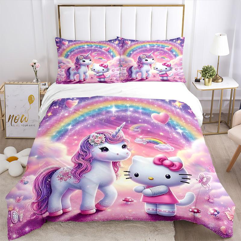 Unicorn Hello Kitty Fantasy Land Print 3Pcs Bedding Setduvet Cover With 2 Bedropillowcase Home Birthday Gift