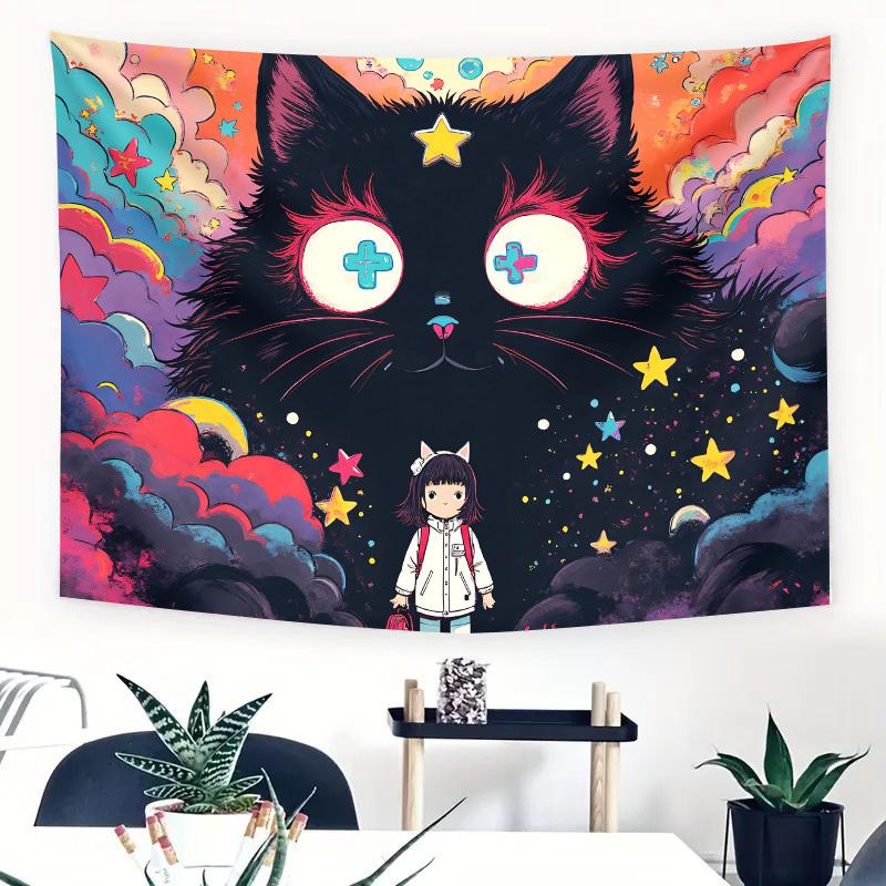

Black Cat and Girl Design Tapestry Cosmic Sky Background Fantasy Animal Wall Hanging for Bedroom or Dorm Decor 74x94cm(29x37in)
