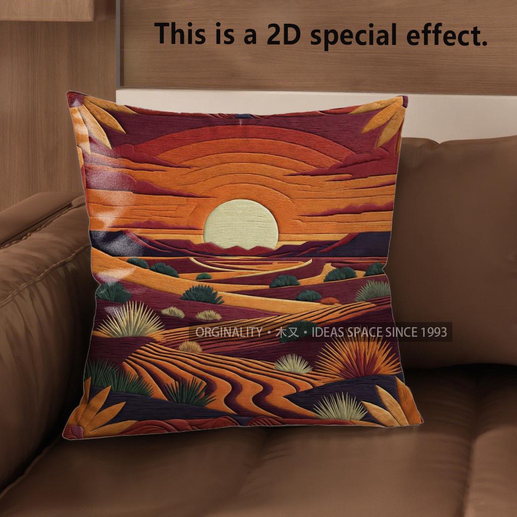2D Western Desert Sunset Throw Pillow Covers Pattern Cushion Cover Suitable For Sofa Bedroom Car Pillow Cover