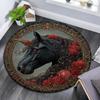 Schwarzes Pferd Runder Teppich, Teppich für Wohnzimmer Schlafzimmer Sofa Spielzimmer Dekor, Rutschfeste Fußmatte