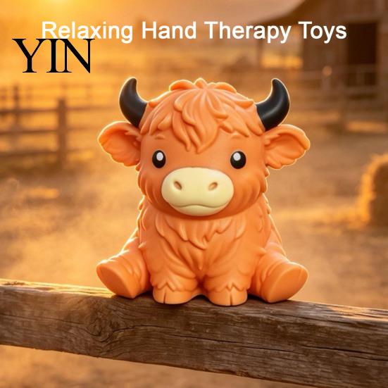 Brinquedo de Vaca das Terras Altas Apertável Brinquedo de Alívio de Estresse, Bola Sensorial Macia de Gado Fidget para Escritório Casa e Sala de Aula Gadget de Alívio