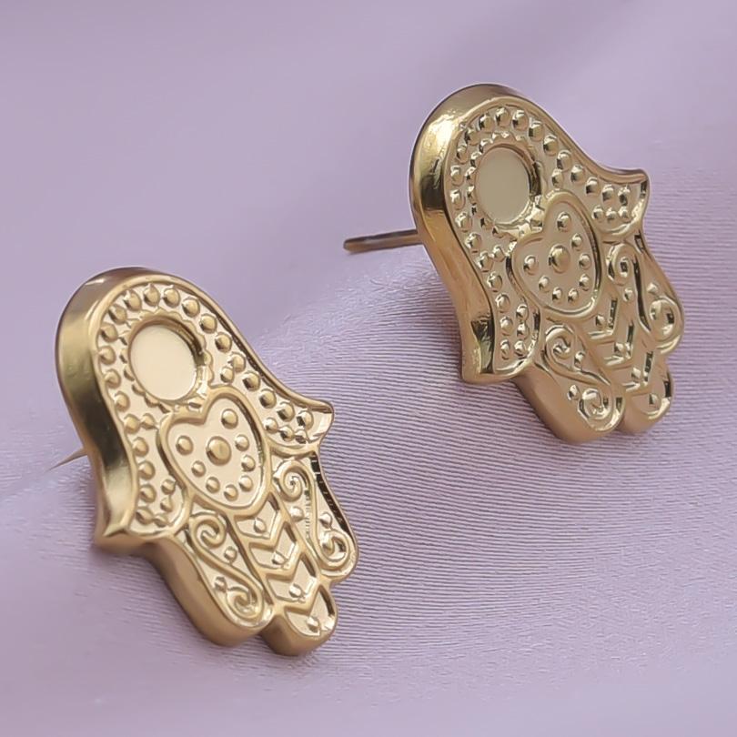 6pcs Real Gold Plated Geometric Round Oval Heart Blank Settings DIY Stone Enamel Crystal Stainless Steel Ear Studs For Women Men