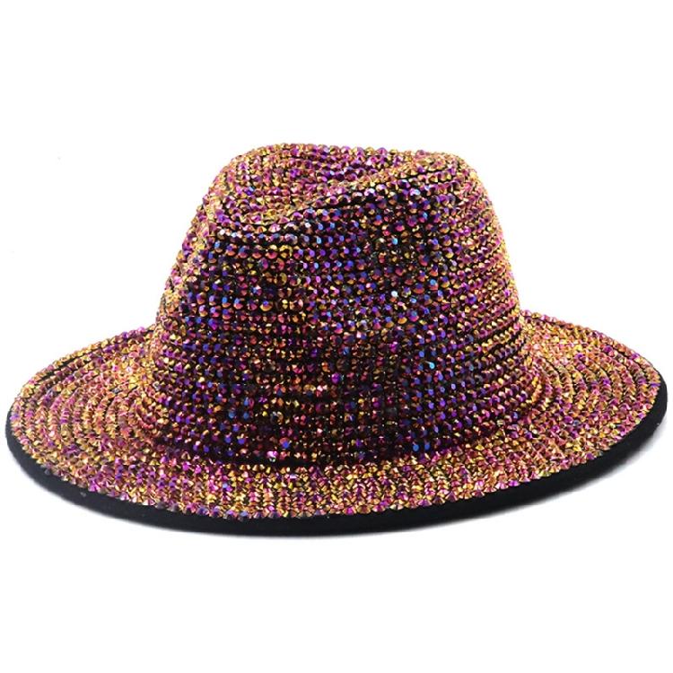 Zimní Pánský Dámský Fedora Klobouk s Kamínky Noční Klub Široký Okraj Plstěný Panama Klobouk