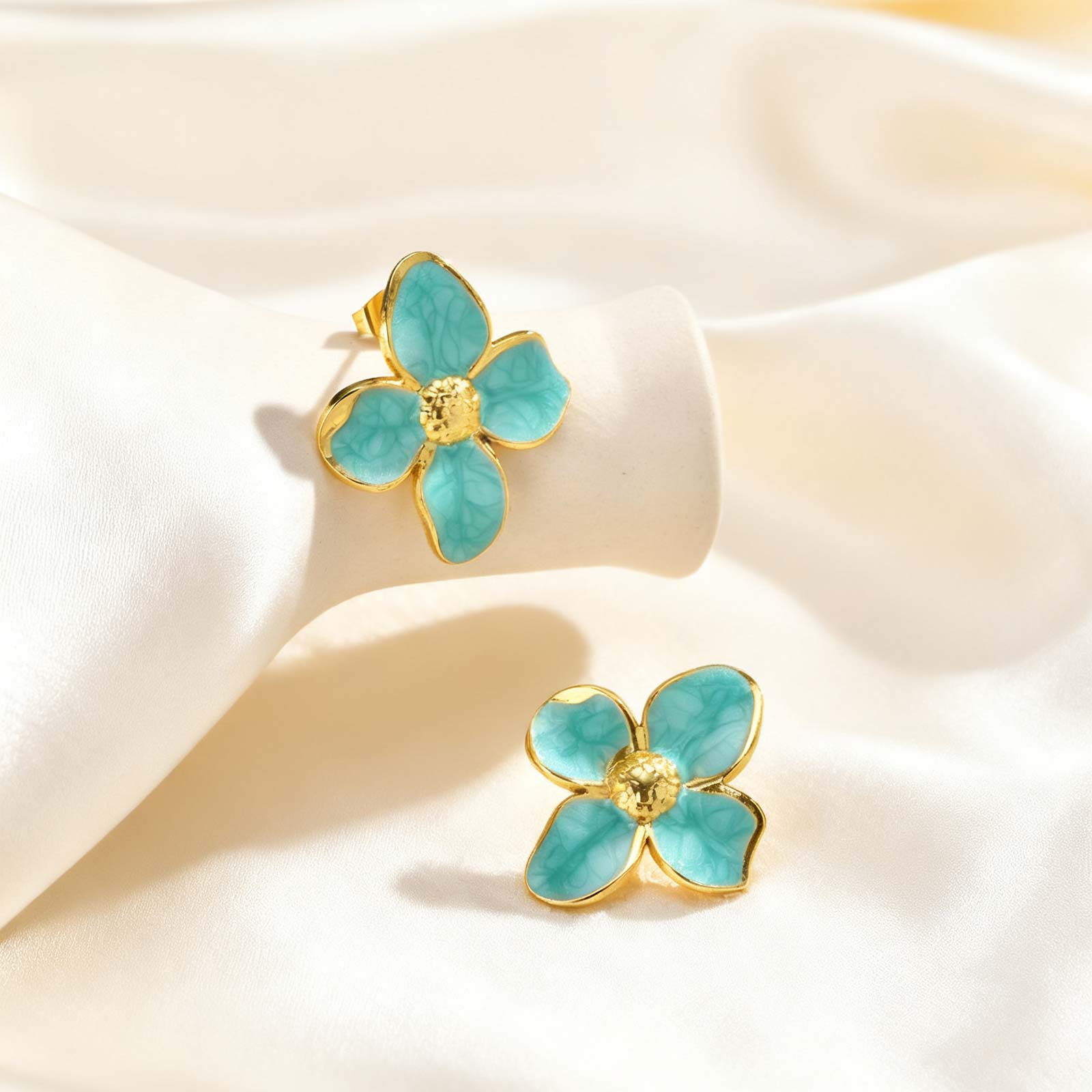 

Elegant Glaze Blue Flower Stud Earrings Waterproof Women s Stainless Steel Stud Earrings Stylish Unique Jewelry Gift