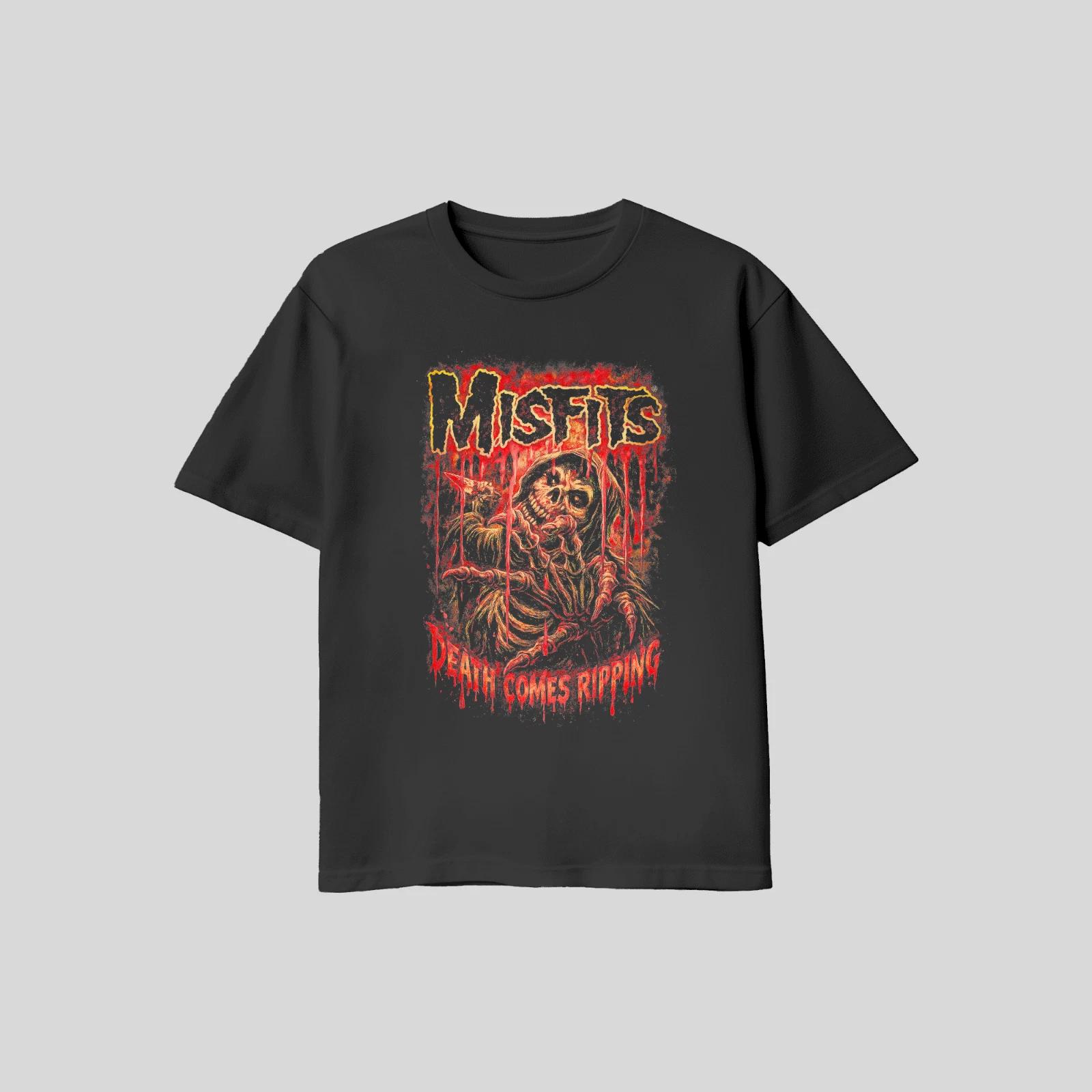 Unisex Adult Casual Graphic Misfits Death Comes Ripping Skeleton T ... S