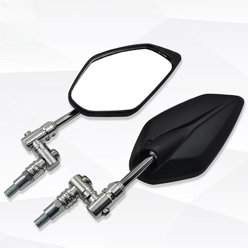 Motorcycle rearview mirrors black silver with adapter fit 10mm thread size ABS aluminum alloy rotating motorcycle side mirror