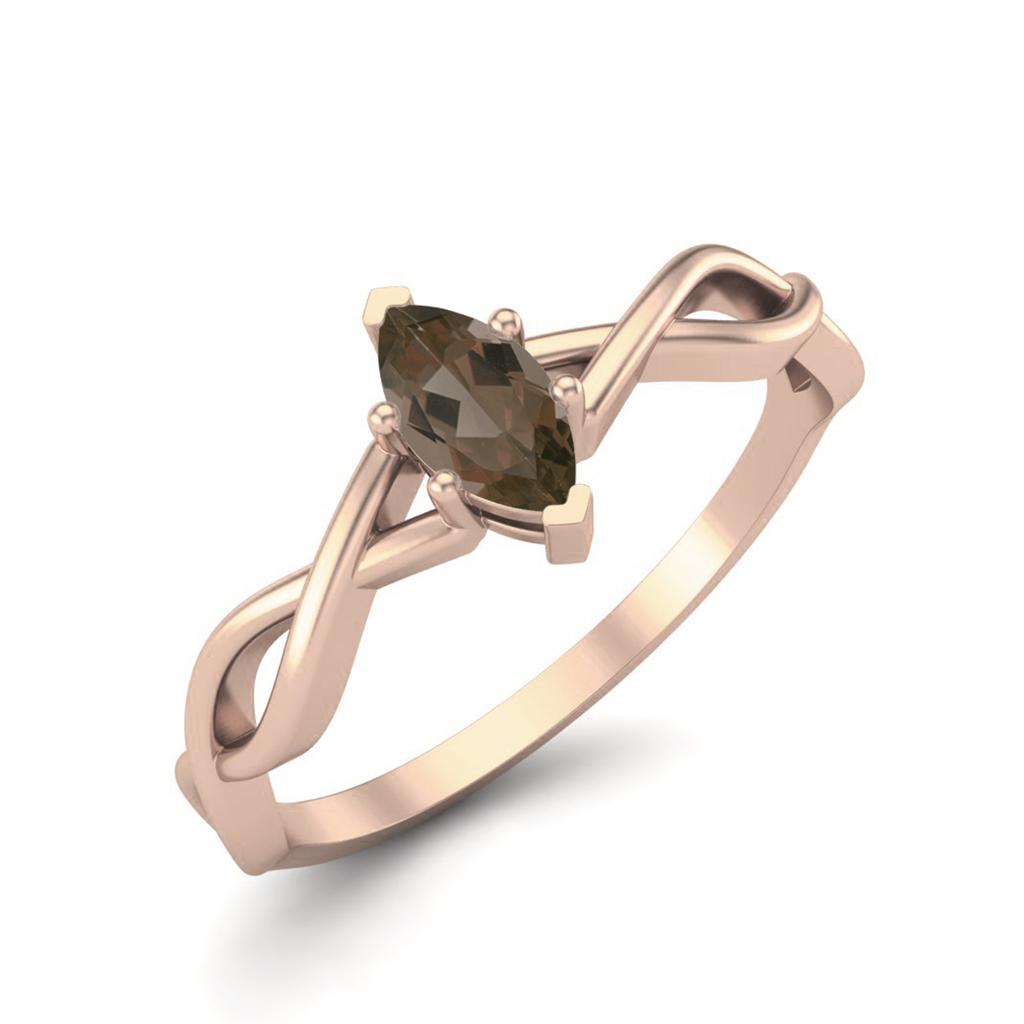 1.00 Ctw Marquise Smoky Quartz Solitaire Split Shank 925 Sterling Silver Rose Vermeil Women Wedding Ring