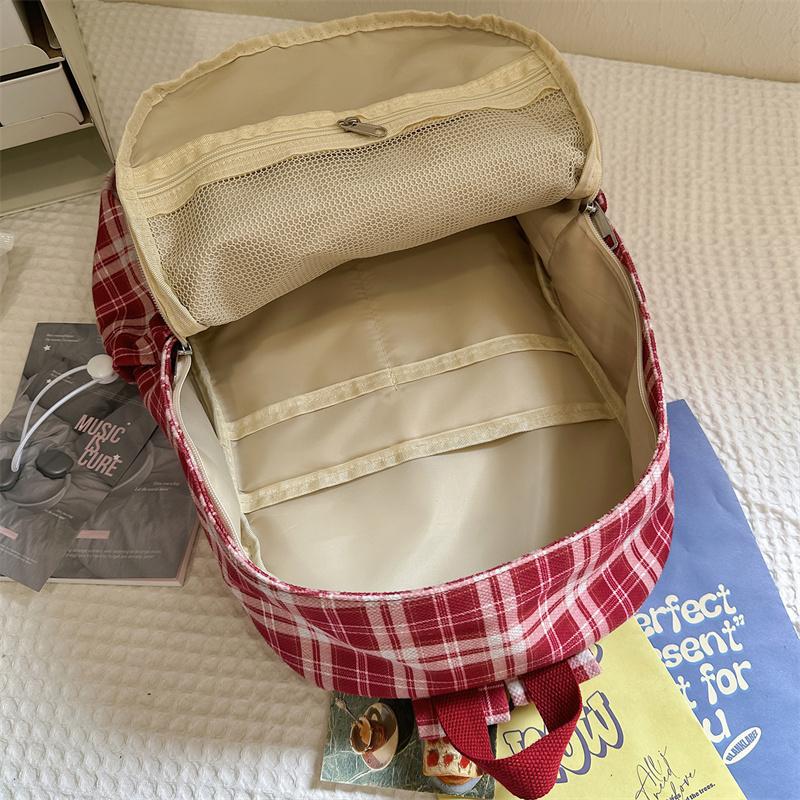 Plecak w kratę w stylu koledżowym dla ucznia gimnazjum, lekki plecak szkolny podróżny o dużej pojemności