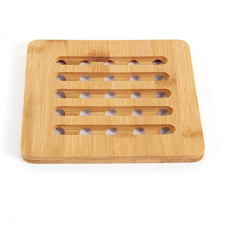 Bamboo Round Table Mat Simple Hollow Pattern Heat Resistant Pot Dish Placemats Anti-slip Protection Table Decorative