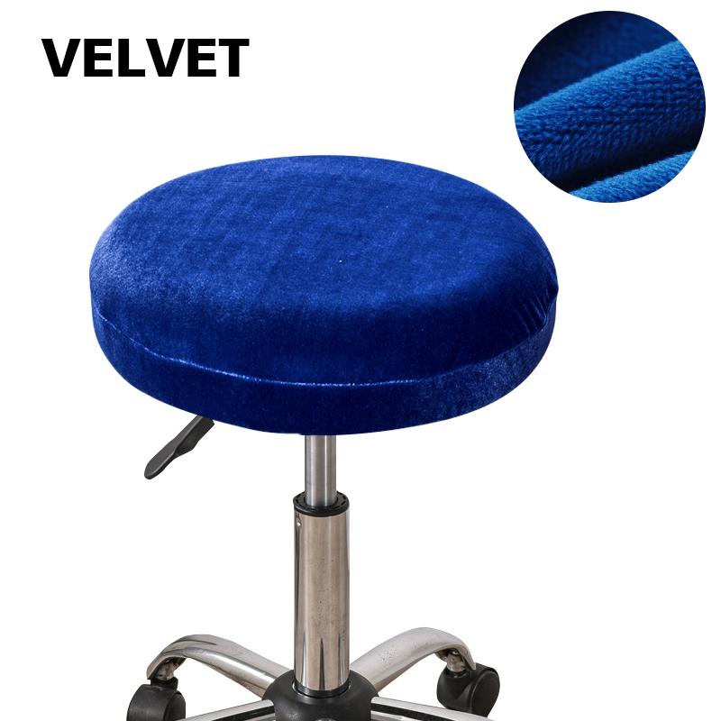 Velvet Round Stool Chair Cover Elastic Swivel Lifting Footstool Bar Chair Seat Cushion Cover Solid Color Dining Chair Protector