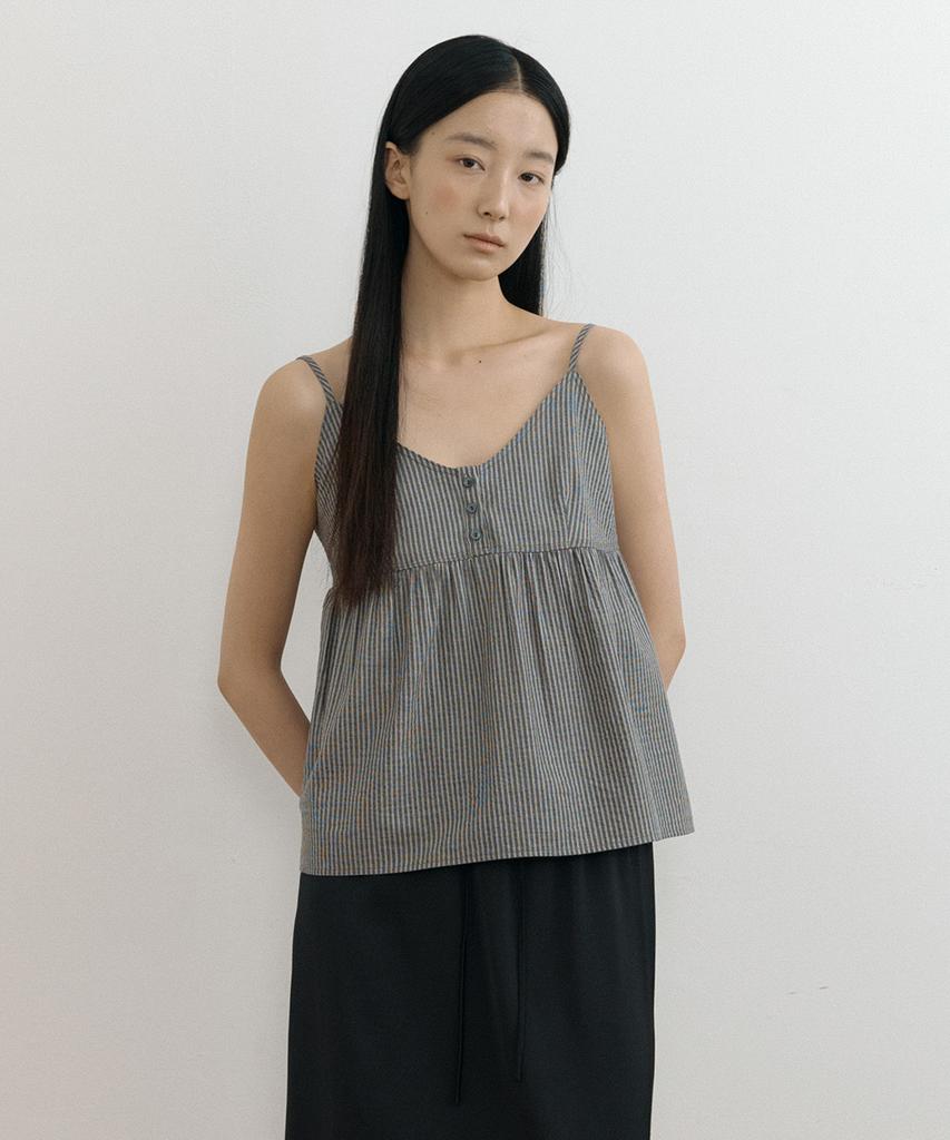 Lingseoul Stripe Button Sleeveless-Black