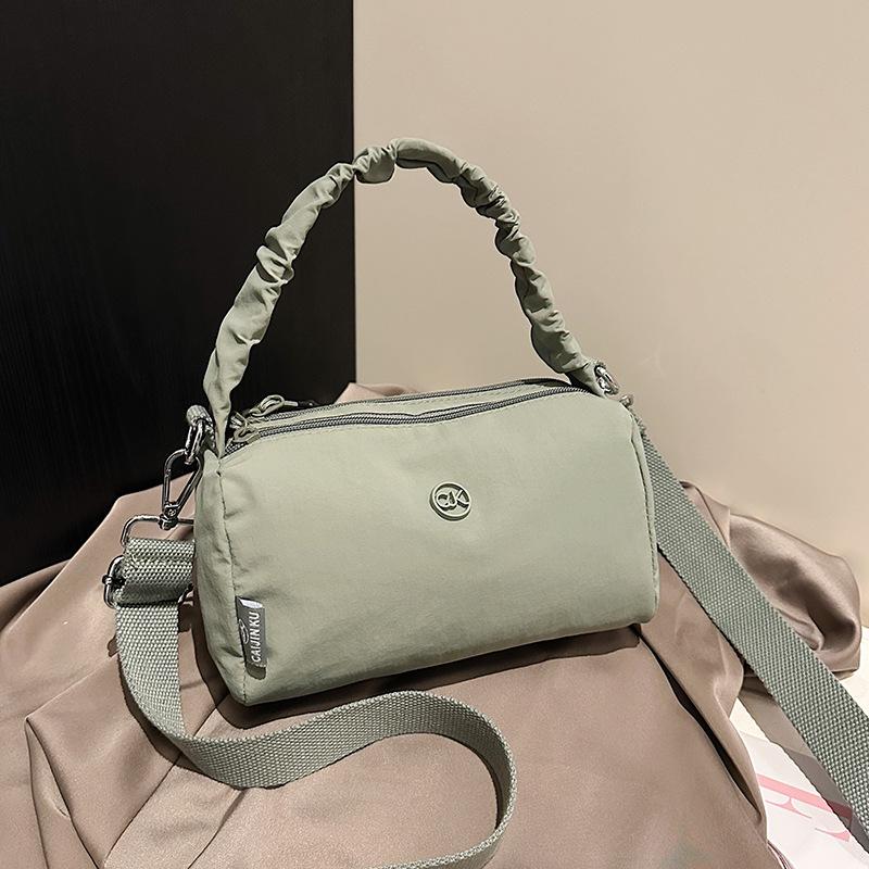 Summer New Foreign Style Portable Cylinder Bag Women's Simple Fashion Shoulder Bag Casual Light Messenger Bag Nylon Bag