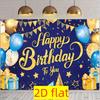 2D Blue Gold Happy Birthday Banner Men's Birthday Decoration Background Board