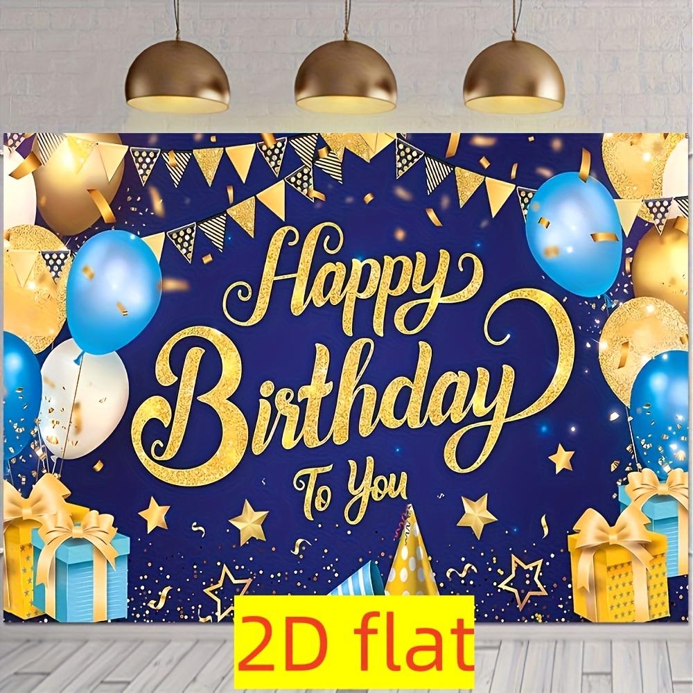 Banner de Cumpleaños Feliz 2D Azul Dorado Tablero de Fondo para Decoración de Cumpleaños de Hombres