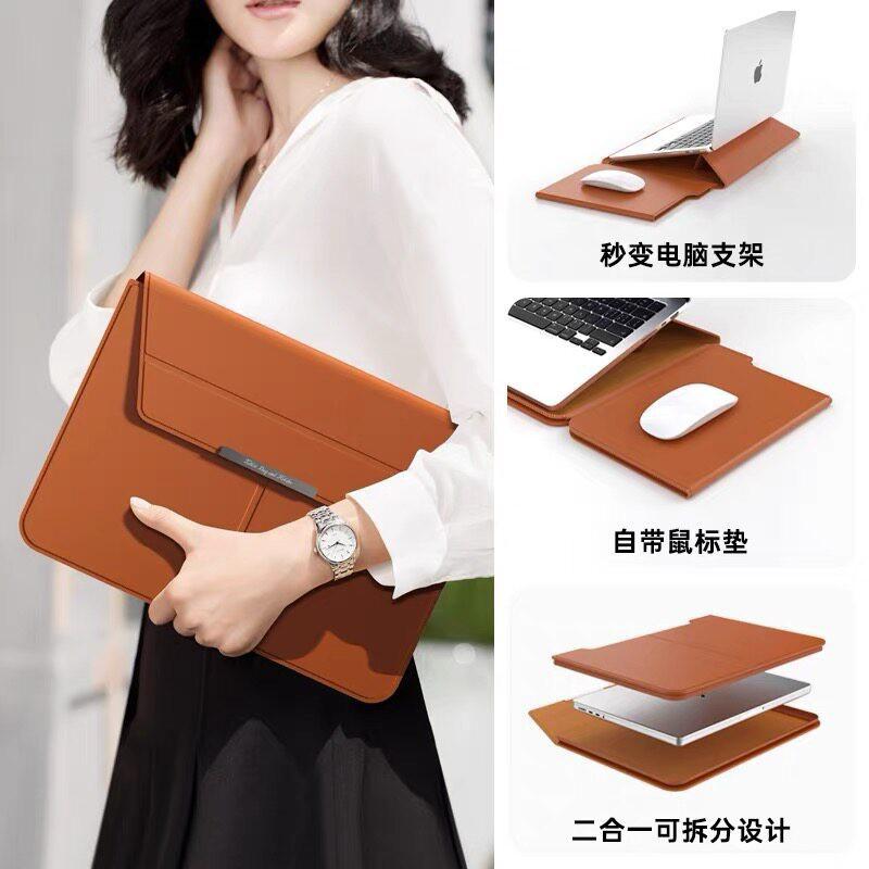 Detachable Stand Laptop Sleeve MacBook Air 13 14 Inch With Built-in Mouse Pad PU Leather Protective Case