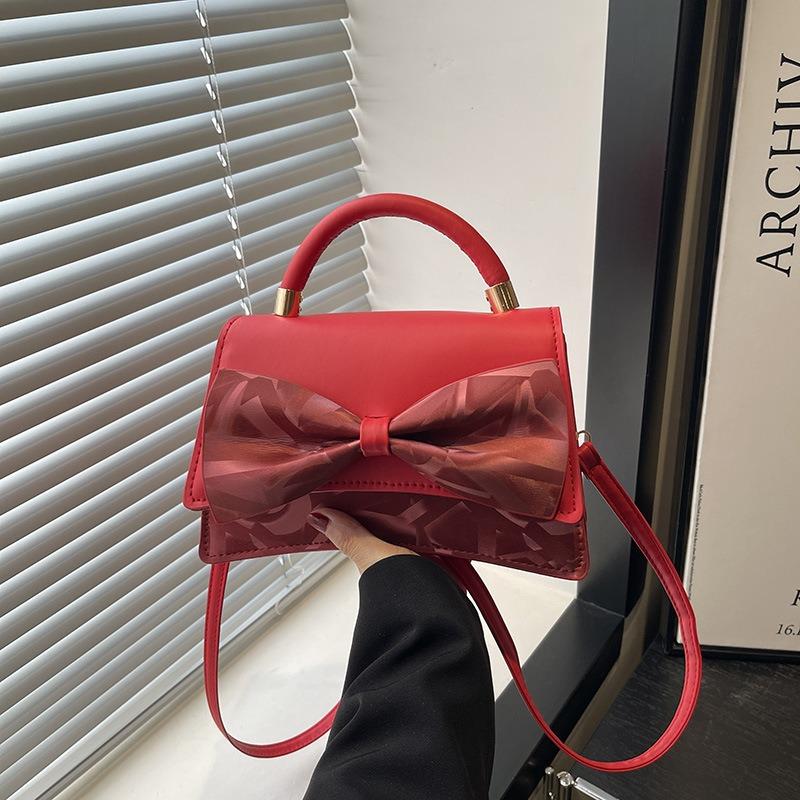 One shoulder crossbody portable texture bow women's temperament spring new simple fashion small square bag