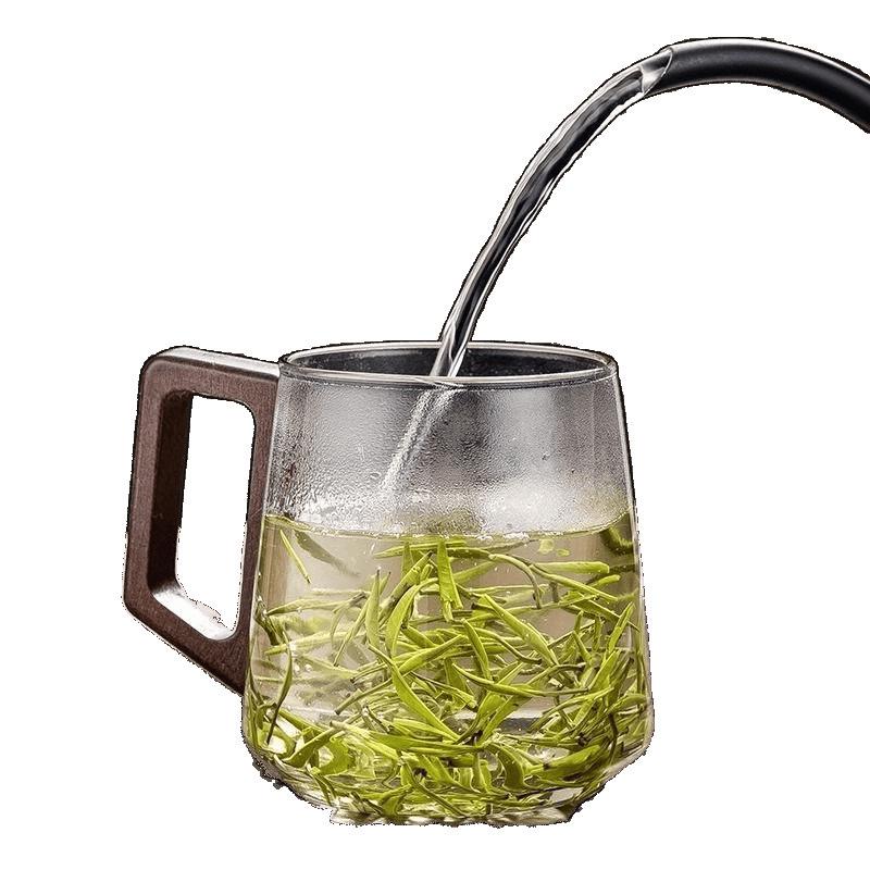 High-Temperature Resistant Glass Tea Cup with Walnut Handle, Perfect for Home or Office Use