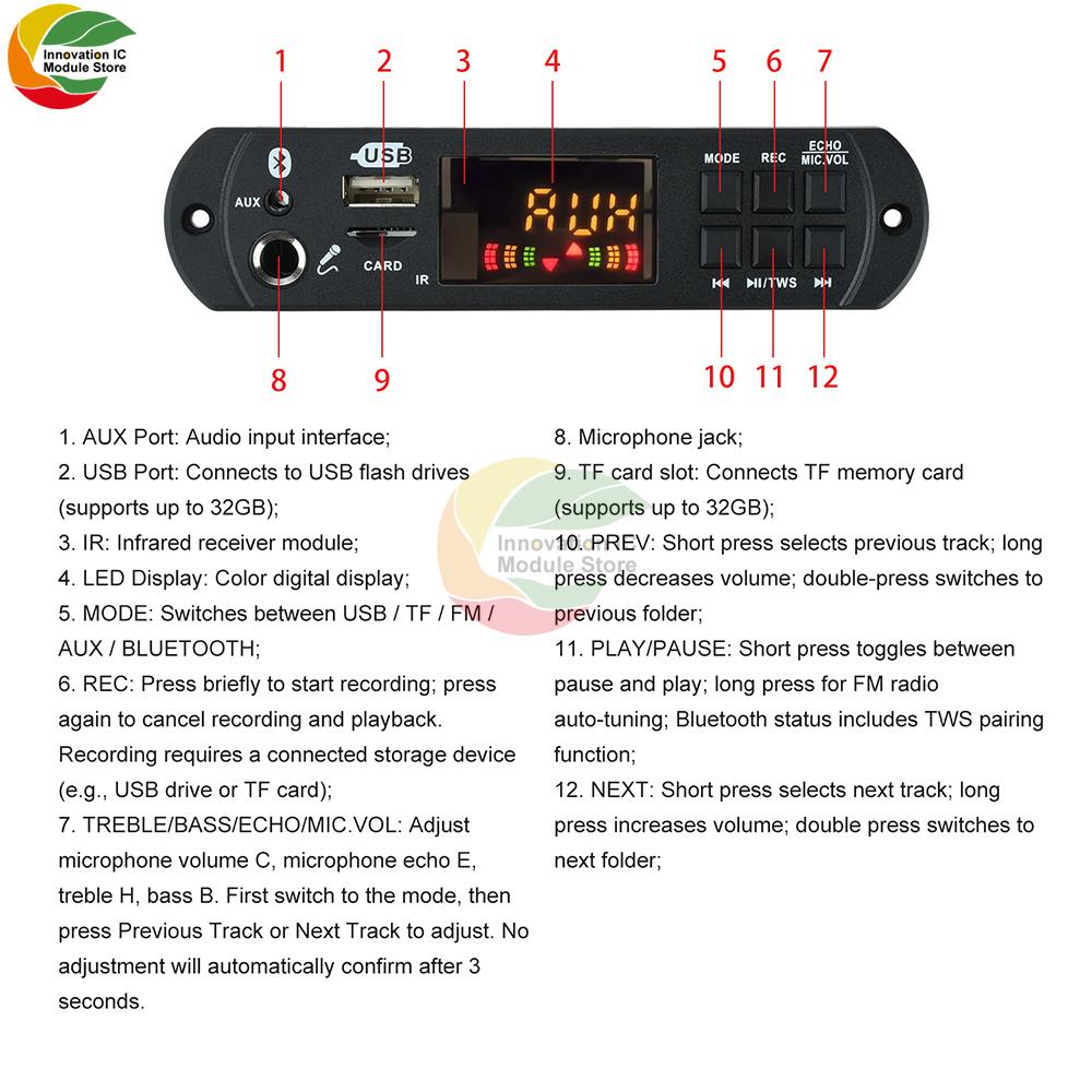 DC 12V MP3 BT Decoding Board Car Audio MP3 Decoder Power 2 * 50W with Amplifier Decoding Board