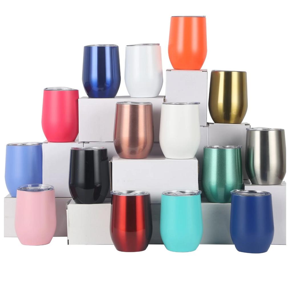 Cute Full Color Sprayed Office Vacuum Flask Coffee Mugs 10oz Double Wall Steel Egg Shape Water Cups