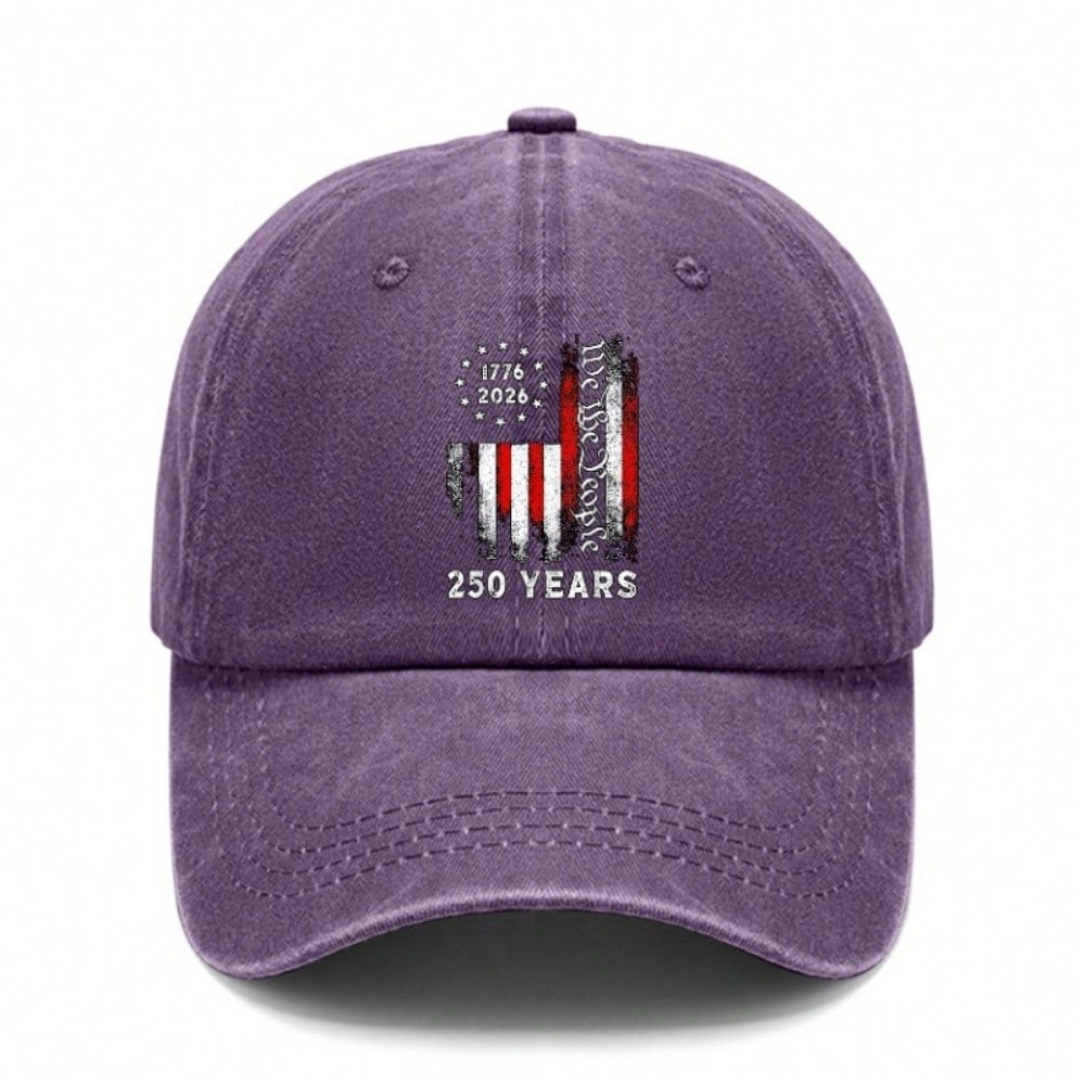Patriotic Baseball Cap - 250Th Anniversary Commemorative "WE THE PEOPLE" Print Adjustable Vintage Washed Polyester Hat Unisex Outdoor Sports Daily