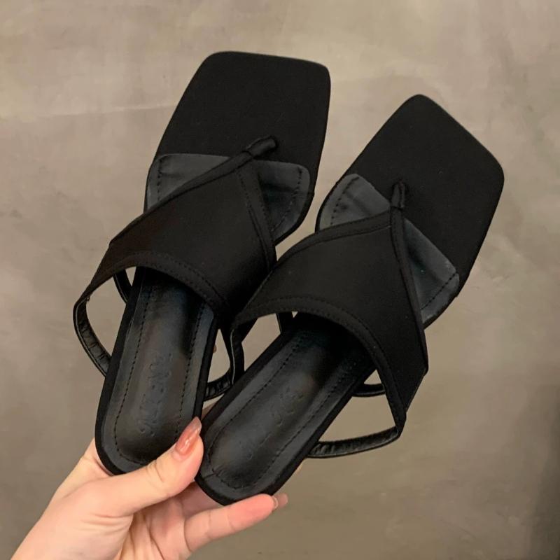 Fashion Sexy Women Heeled Slippers Clip Toe Mid Heels Sandals Woman Shoes Summer Fad Stilettos Slides 2025 New Trend Elegant Flip Flops