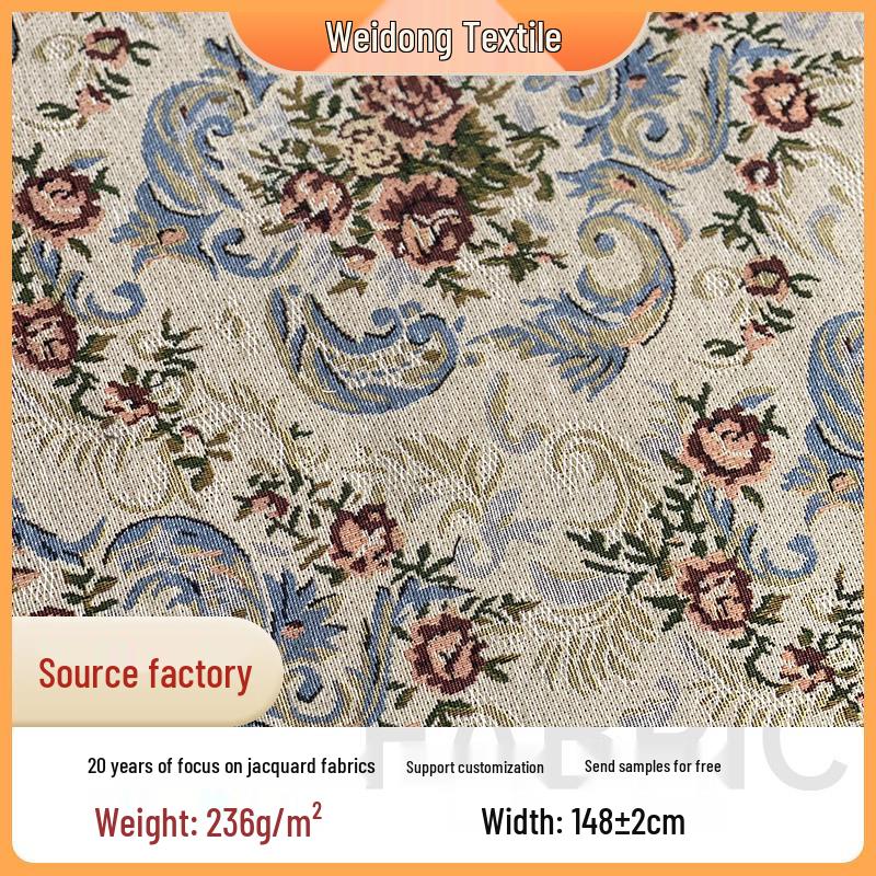 Premium Small Rose Jacquard Linen Fabric for Dress and Bag