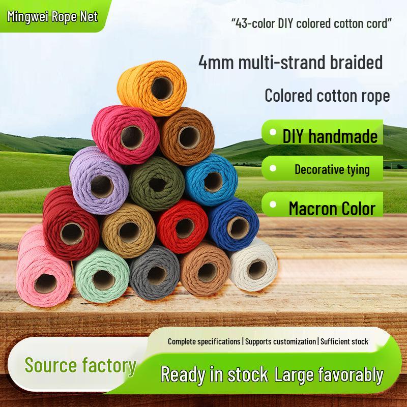 4mm Multi-Strand Macaron Colored Cotton Rope for DIY Tapestry & Decorative Weaving.