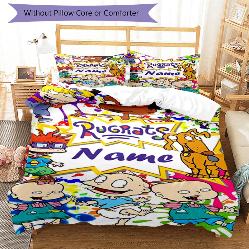 3pcs Custom Name Rugrats Bedding Set Duvet Cover Closure Includes 1 Duvet Cover & 2 Pillowcases, Soft and Comfortable for All Seasons.