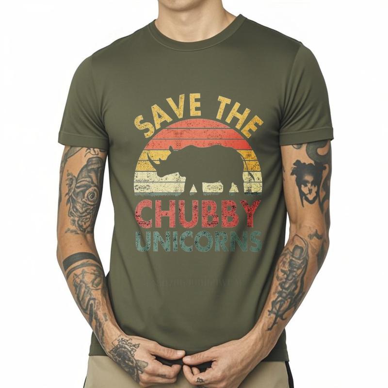 Vintage letni męski t-shirt Save The Chubby Unicorns Krótki rękaw Z nadrukiem Okrągły dekolt T-shirt męski bawełniany t-shirt modne topy