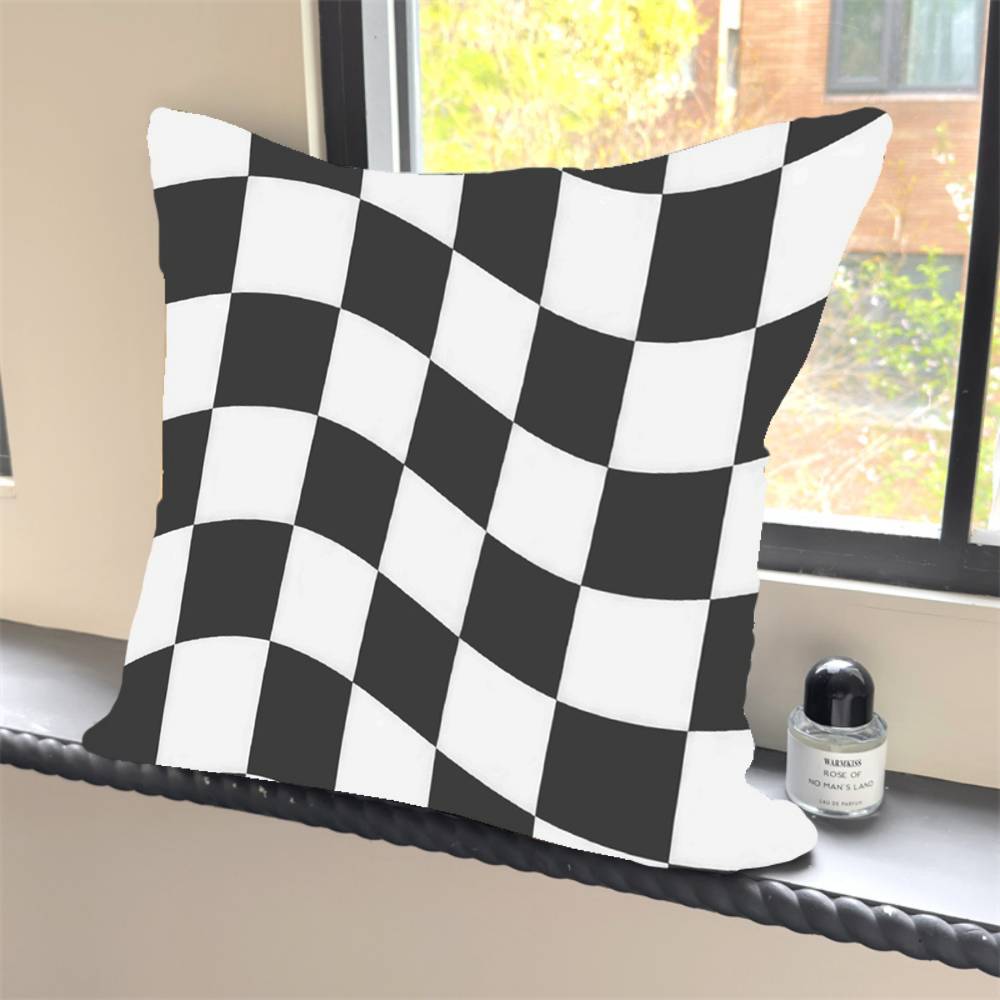 1PC Retro Color Wavy Checkered Pillow Case Square  Bedroom Sofa Leisure Comfort Cushion Car Home Decoration Pillowcase 40x40