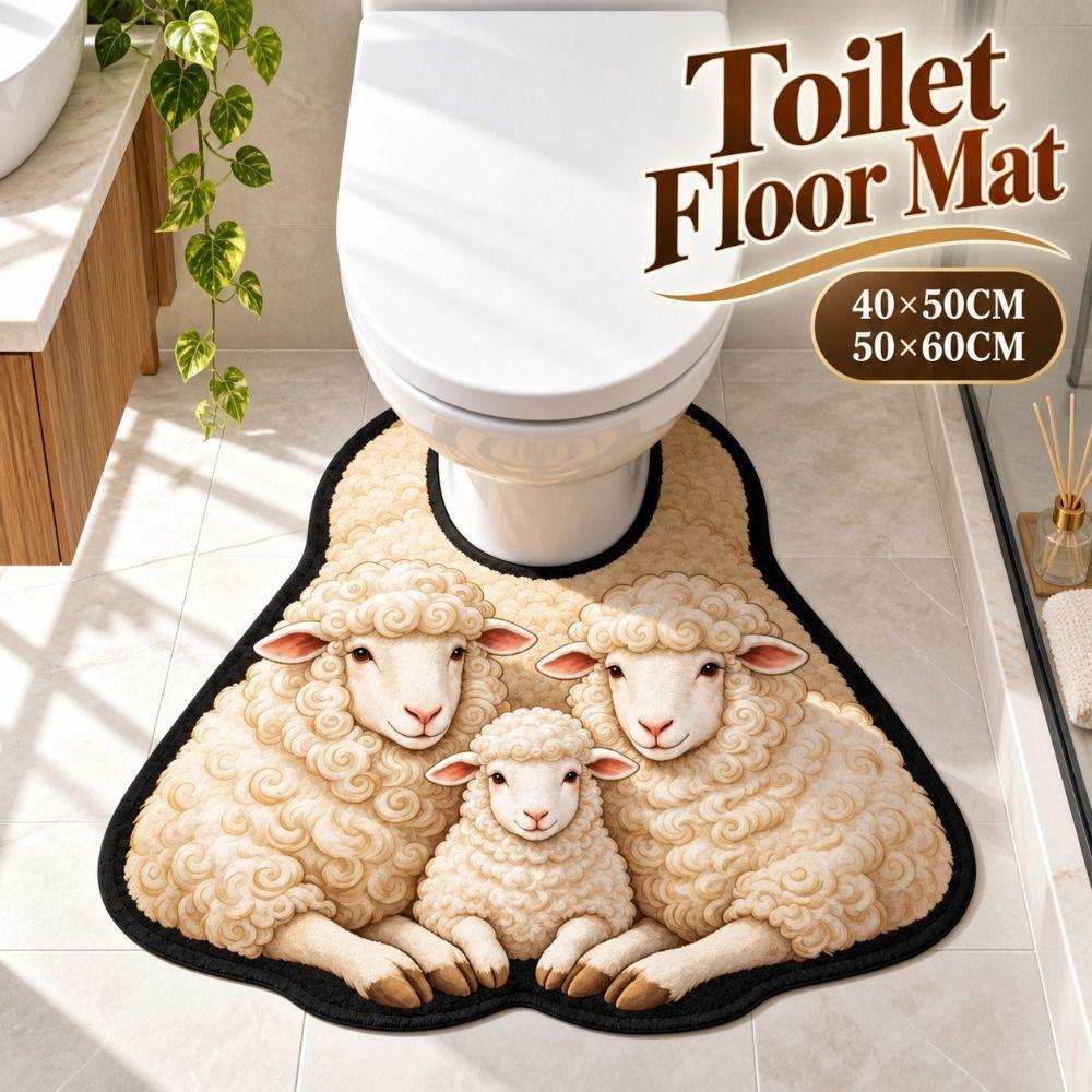 Non-slip Bathroom Floor Rug Sheep Pattern Bath Mat Novelty Toilet U-shaped Mat Household