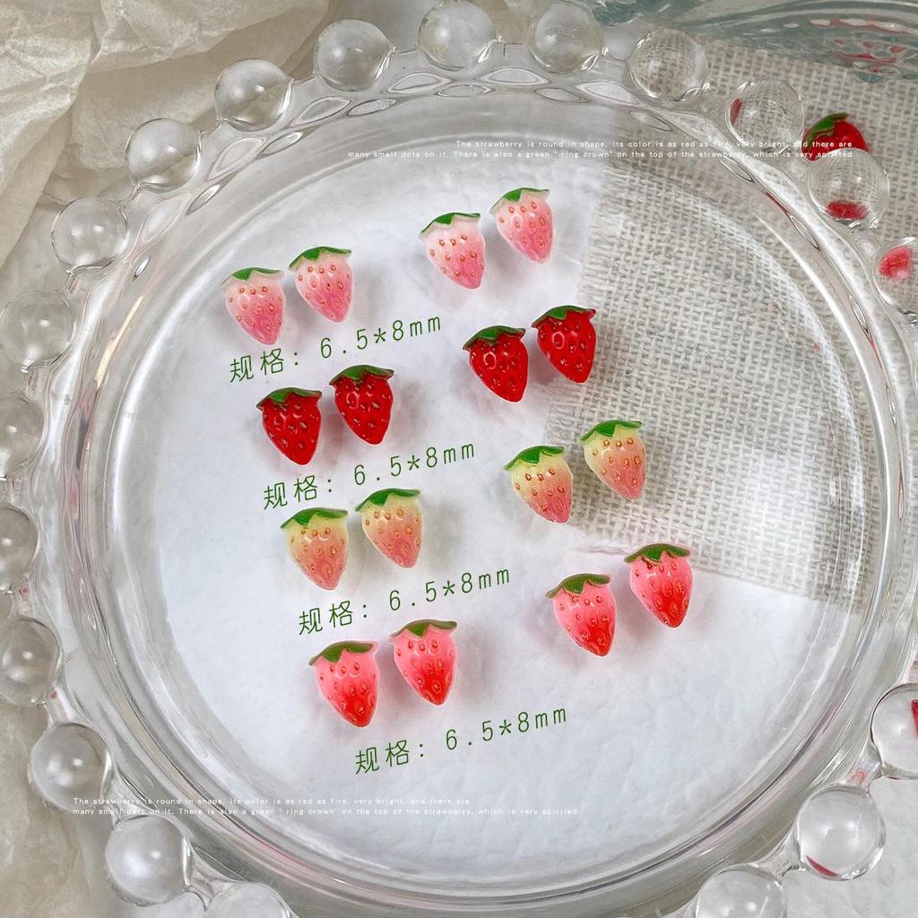 Pink Gradient Strawberry Nail Art Charms - DIY Decorative Cartoon Fruit Accessories