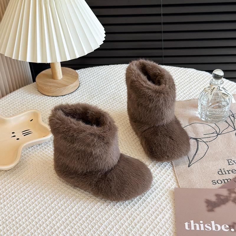 

Children s mid-calf snow boots for girls, thickened and fleece-lined, warm plush shoes, warm cotton boots, trendy baby shoes 25 коричневий