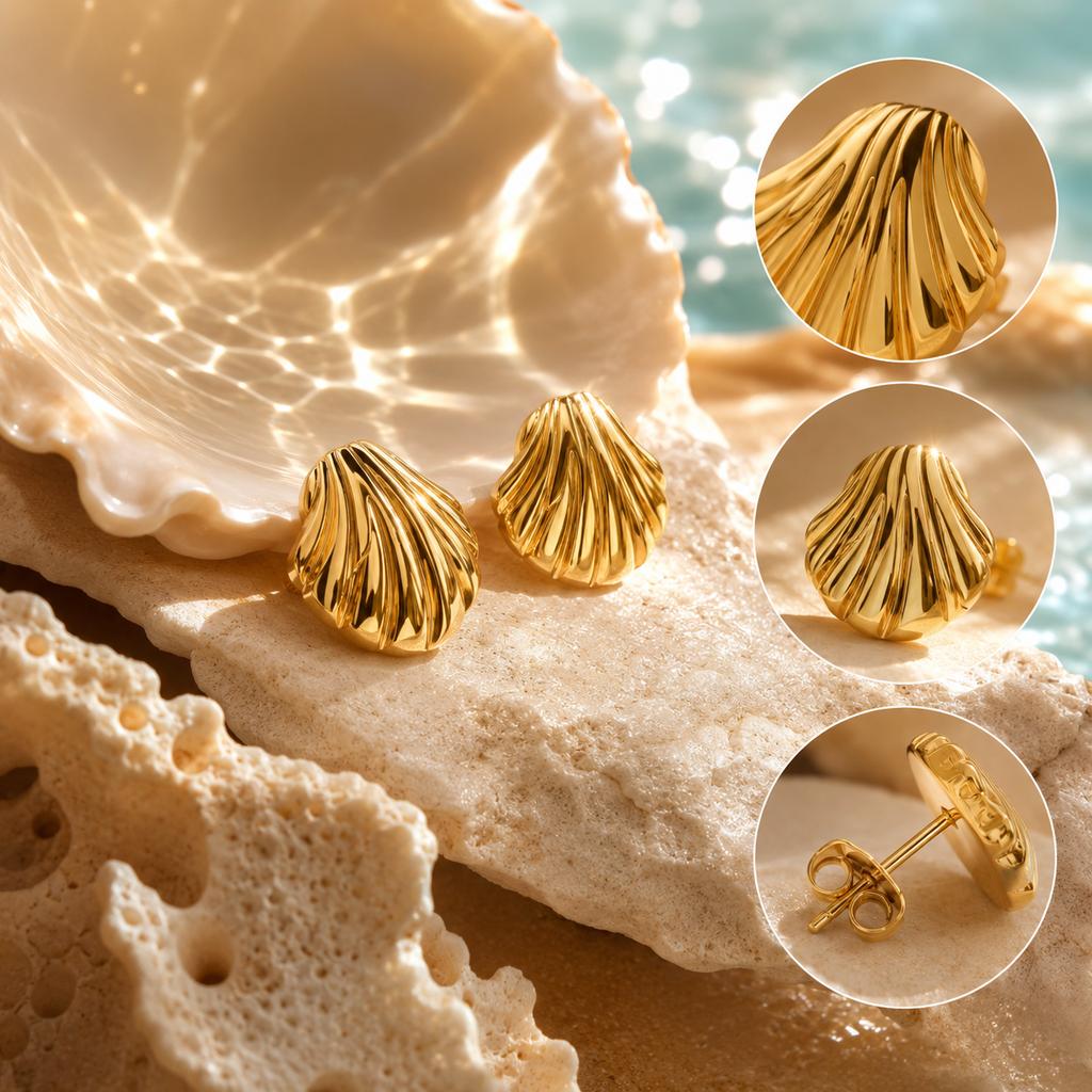 Mermaidcore Gold Color Shell Stud Earrings for Women Stainless Steel Seashell Jewelry Beachcore Summer Party Gift Accessories