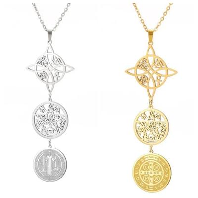 Triple Protection Necklace Witch Knot Pentagram Tetragramaton Stainless Steel Spiritual Amulet Jewelry Powerful Talisman
