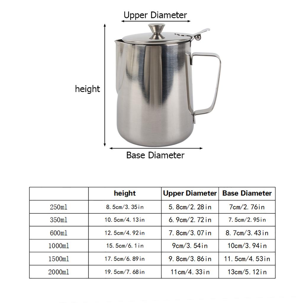 Edelstahl Kaffeetasse Becher Milch Aufschäumen Krug Krug mit Deckel für Latte Kaffee Kunst(1000ml)