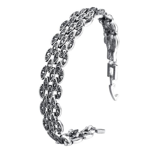 Brățară Link Frunză Marcasită Stil Vintage Design Lanț Metalic Lungime Reglabilă Accesoriu Bijuterie Femei