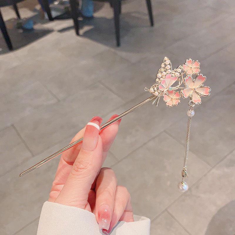 Fermacapelli Vintage con Nappa e Perle a Forma di Farfalla per Qipao e Hanfu