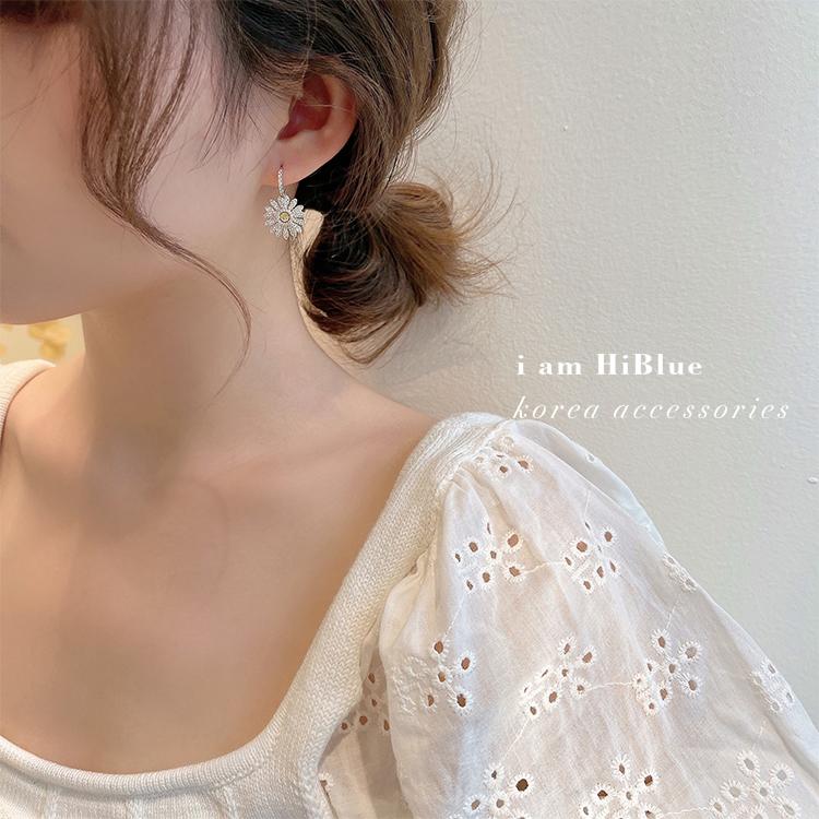 Korea New Design Fashion Jewelry AAA Zircon 14K Real Gold Plating Daisy Earrings Luxury Shiny Women's Wedding Accessories