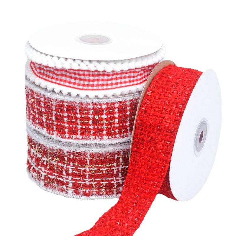Woolen Woven Ribbon White Woolen Edge Big Red Ribbon Woolen Plaid Hair Accessories Clip Bow Accessories Elegant Home Decorating Activity Supplies