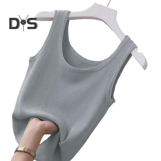 Women Vest Round Neck Sleeveless Slim Fit Tank Tops Solid Color Ribbed Lightweight Sports Gym Vest Daily Wear