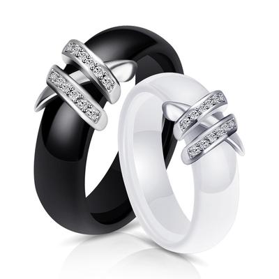 Creative Rings Creative Rings Ceramic Rings Black and White Double X Diamond Rings