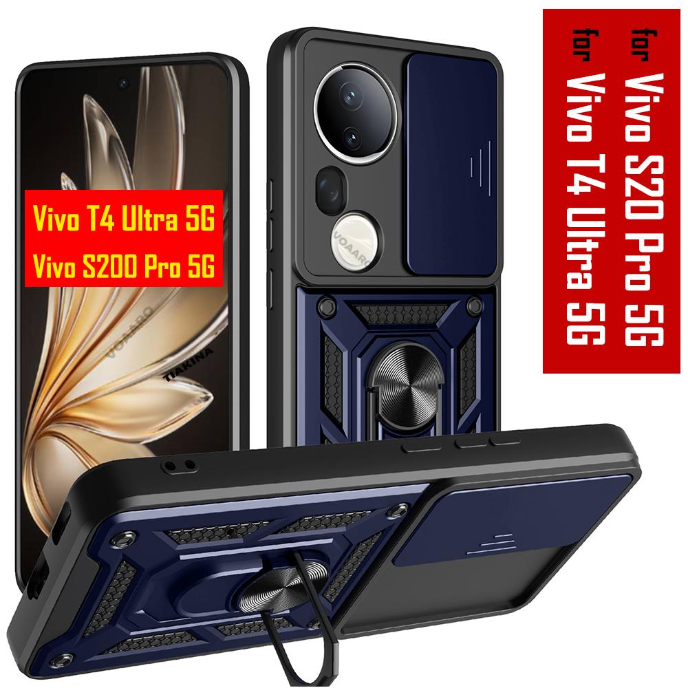 Slide Lens Armor Funda for Vivo T4 Ultra 5G Case for Vivo S20 Pro 5G Case Magnetic Ring Stand Holder Shockproof Phone Cover