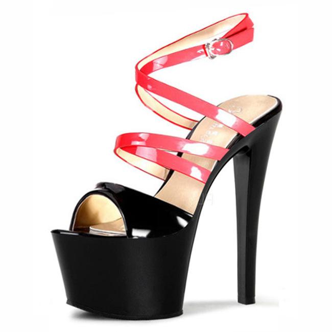 15Cm high heels thin heels waterproof table shoes color matching hollow hate sky high crystal wedding shoes women