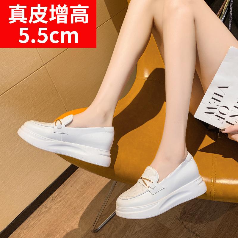 2025 spring invisible inner heightening loafers women's genuine leather small leather shoes lazy two wear women's sandals one 2025