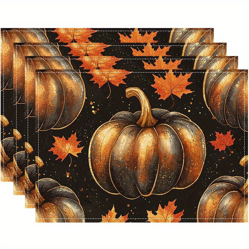 

Autumn Harvest Table Mats - Pumpkin & Leaf Design, Durable Polyester Placemats for Thanksgiving, Hand Wash Only, Festive Fall De 30x45cm-4PC