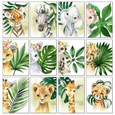 Pictură cu diamante cu animale din desene animate, frunze de plante, leu, zebră, girafă, elefant, broderie cu diamante, punct de cruce, cadou pentru copii, decor acasă