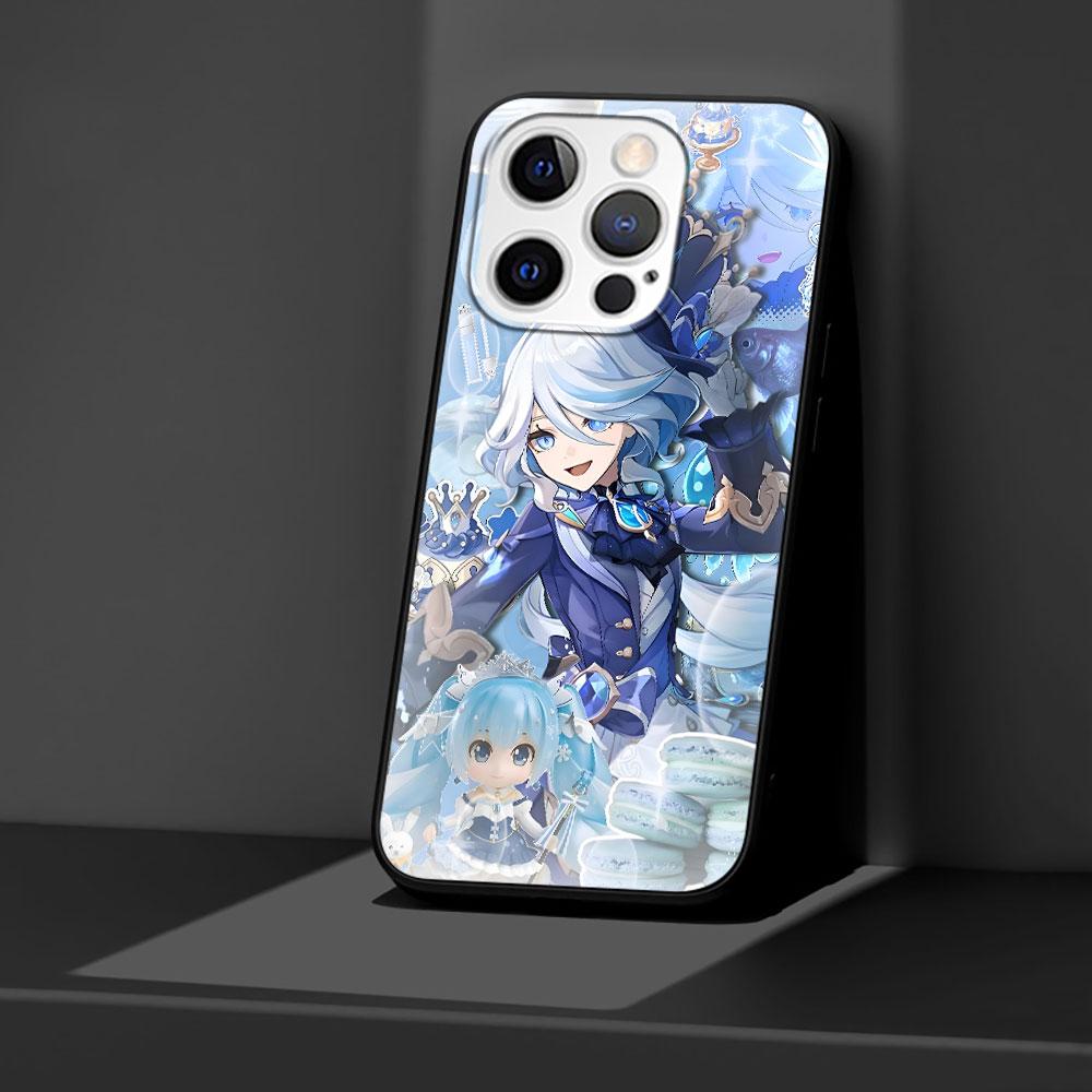 Genshin Impact Furina Case for Apple iPhone 14 11 7 SE 2020 8 X XS 13 12 Mini XR 15 Pro Max Silicone Black Soft Phone Cover
