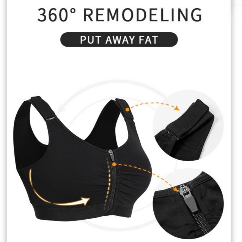 Sports Wire-Free Bra with Large Cup and Front Zipper