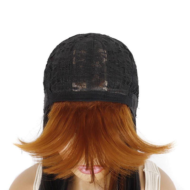 Long Hair Wig Whit Bangs Straight Hair Black Pink Blue Balayage Highlighted Color Modern Young Girl's Wigs